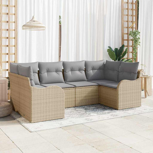 Garten-Sofa-Set mit Kissen 6 pcs Beige Poly Rattan
