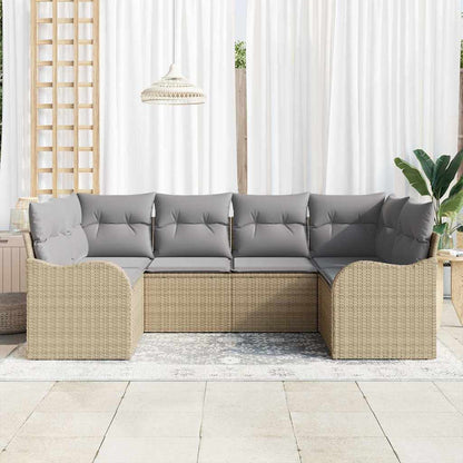 Garten-Sofa-Set mit Kissen 6 pcs Beige Poly Rattan