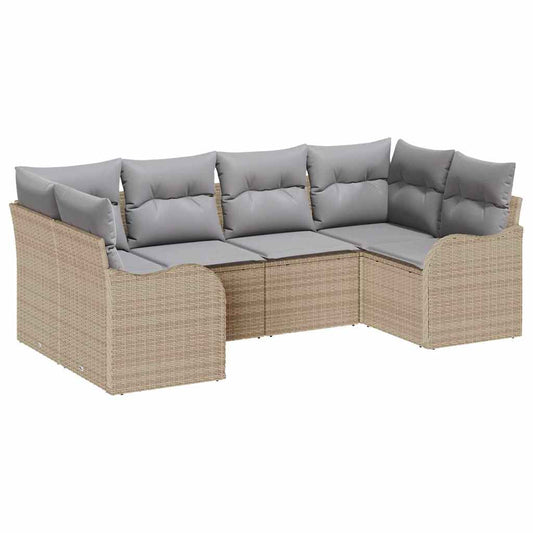 Garten-Sofa-Set mit Kissen 6 pcs Beige Poly Rattan