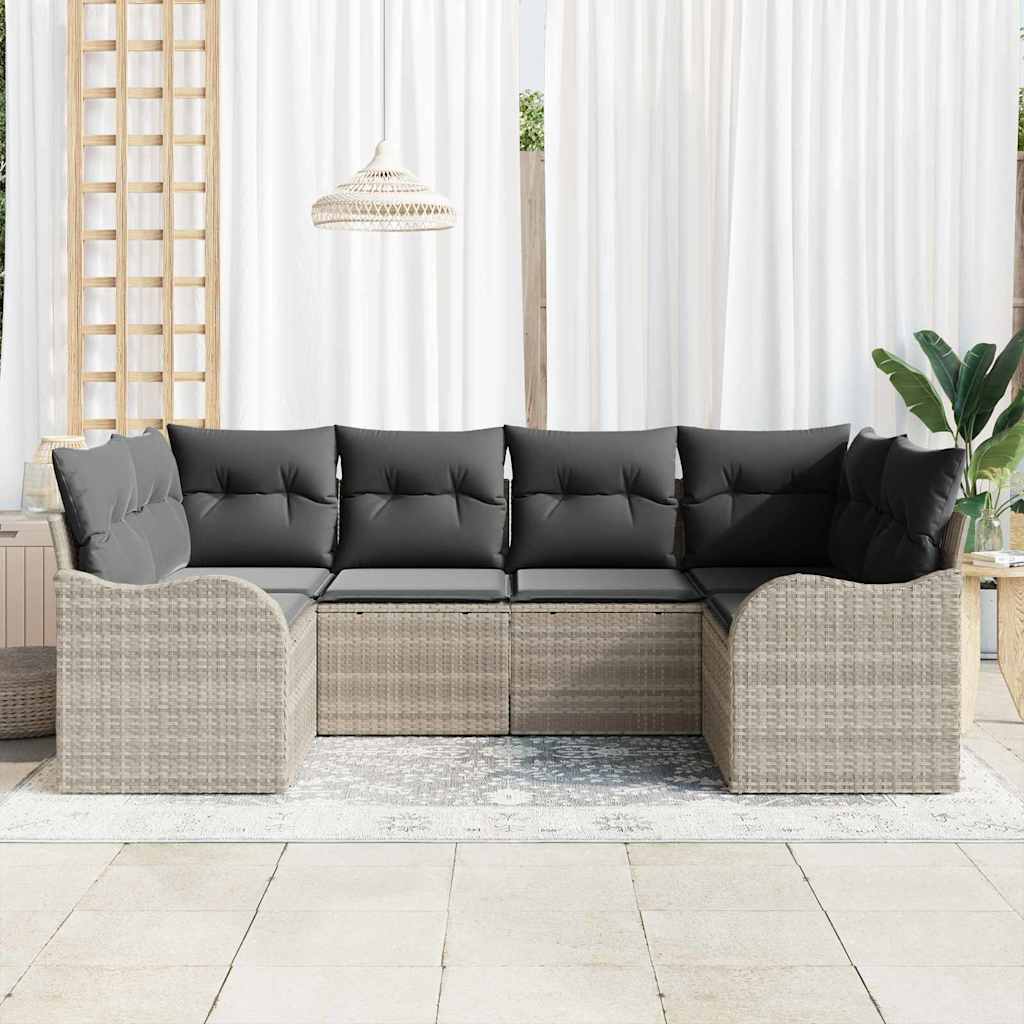 Garten-Sofa-Set mit Kissen 6 pcs Hellgrau Poly Rattan