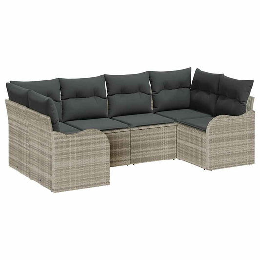 Garten-Sofa-Set mit Kissen 6 pcs Hellgrau Poly Rattan