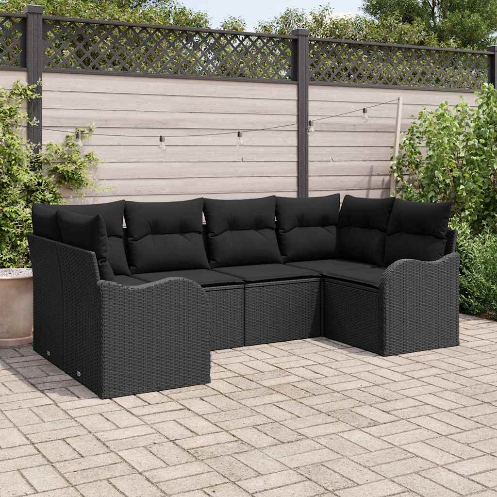 Garten-Sofa-Set mit Kissen 6 pcs Schwarz Poly Rattan
