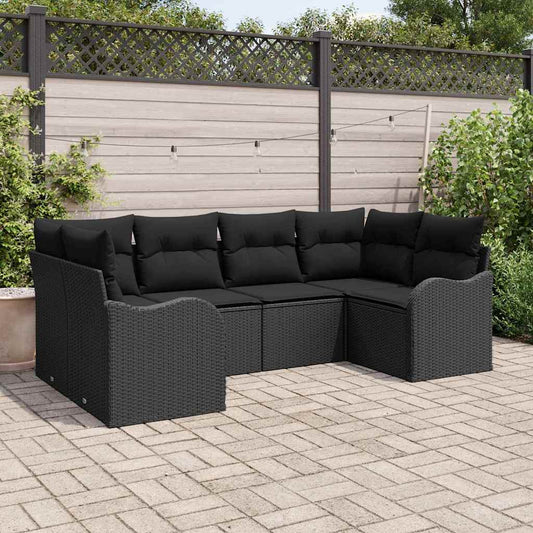 Garten-Sofa-Set mit Kissen 6 pcs Schwarz Poly Rattan
