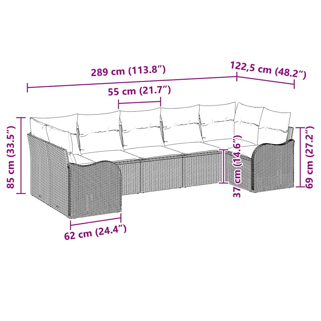 Garten-Sofa-Set mit Kissen 7 pcs Schwarz Poly Rattan