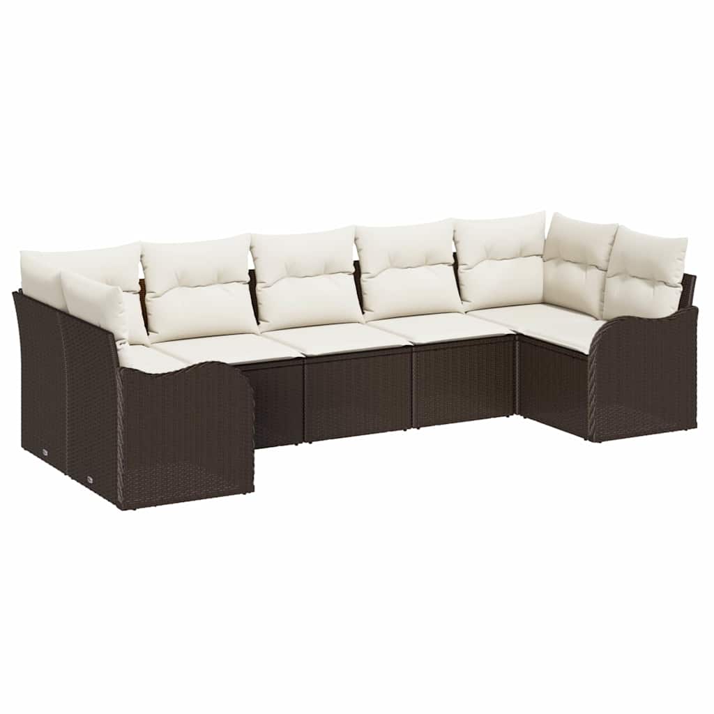 Garten-Sofa-Set mit Kissen 7 pcs Braun Poly Rattan
