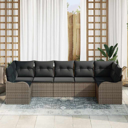 Garten-Sofa-Set mit Kissen 7 pcs Grau Poly Rattan