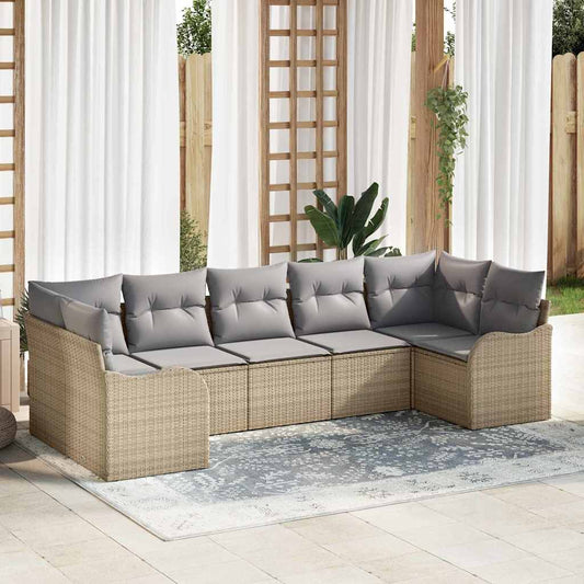 Garten-Sofa-Set mit Kissen 7 pcs Beige Poly Rattan