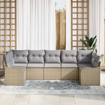 Garten-Sofa-Set mit Kissen 7 pcs Beige Poly Rattan