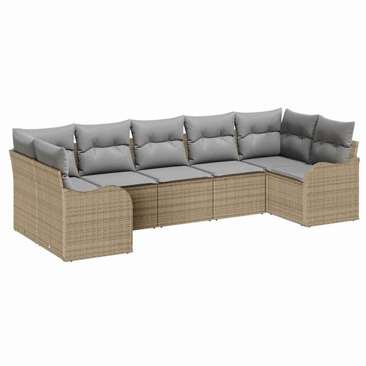 Garten-Sofa-Set mit Kissen 7 pcs Beige Poly Rattan