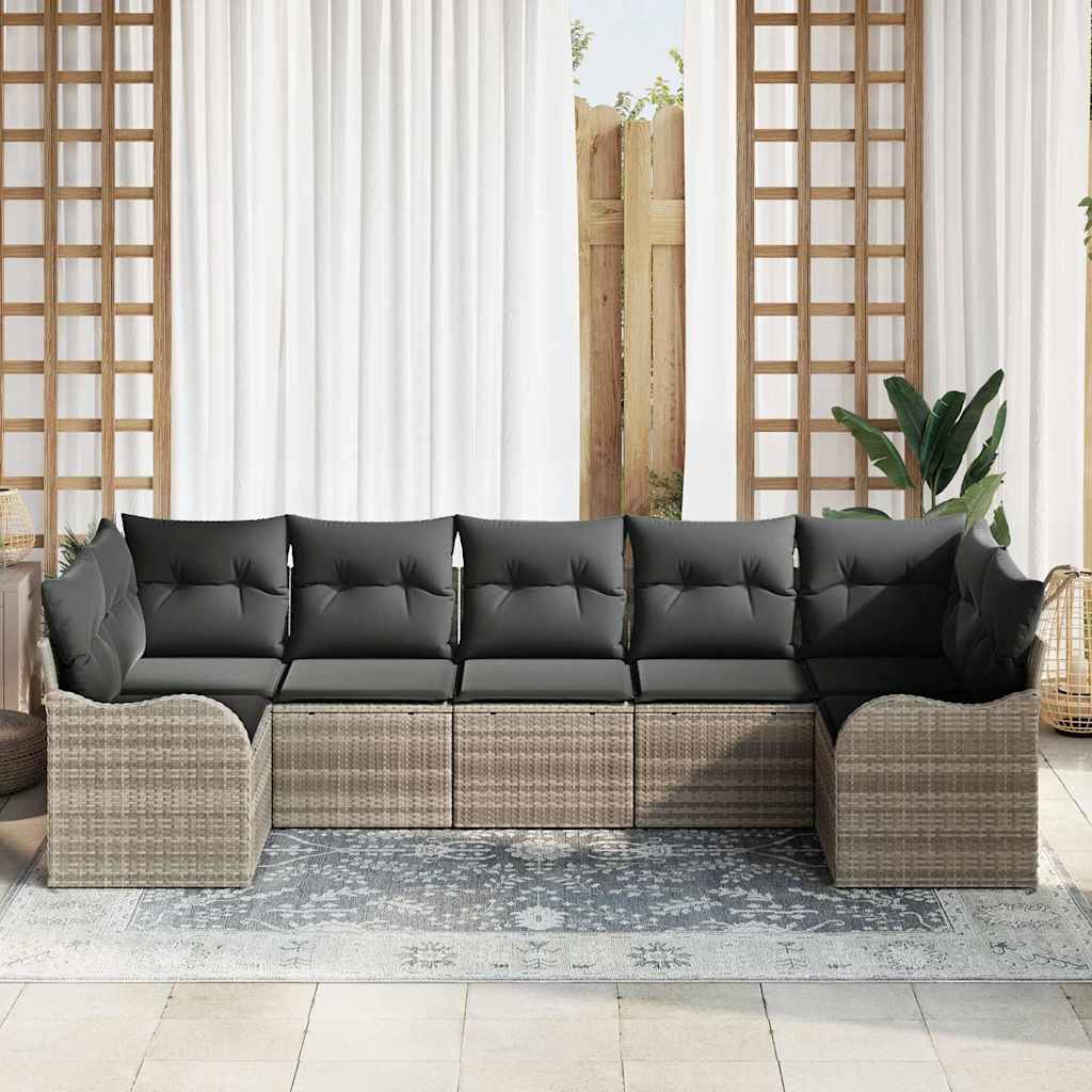 Garten-Sofa-Set mit Kissen 7 pcs Hellgrau Poly Rattan