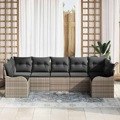 Garten-Sofa-Set mit Kissen 7 pcs Hellgrau Poly Rattan