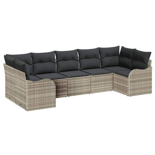 Garten-Sofa-Set mit Kissen 7 pcs Hellgrau Poly Rattan