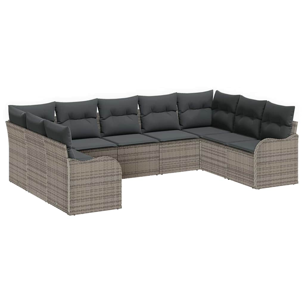 Garten-Sofa-Set mit Kissen 9 pcs Grau Poly Rattan