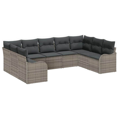 Garten-Sofa-Set mit Kissen 9 pcs Grau Poly Rattan