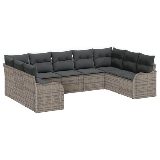 Garten-Sofa-Set mit Kissen 9 pcs Grau Poly Rattan