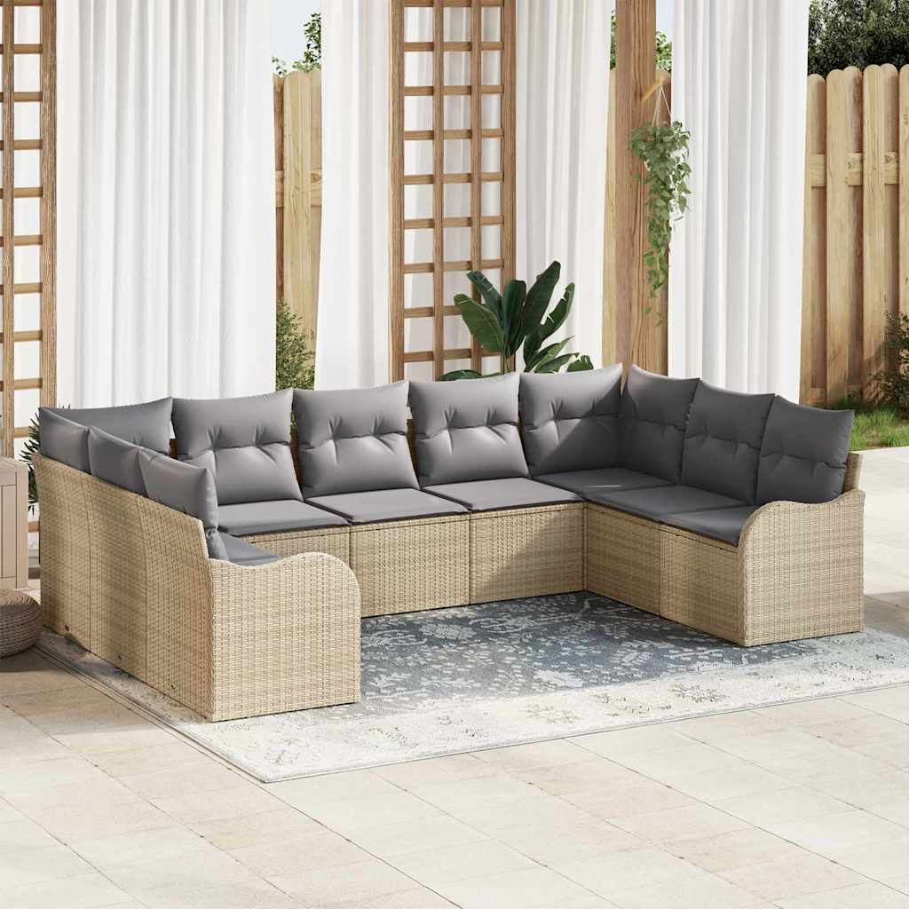 Garten-Sofa-Set mit Kissen 9 pcs Beige Poly Rattan