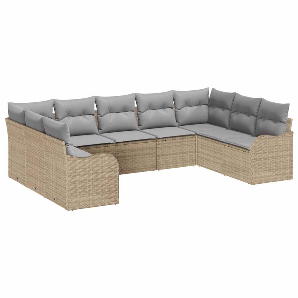 Garten-Sofa-Set mit Kissen 9 pcs Beige Poly Rattan