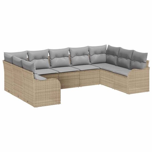 Garten-Sofa-Set mit Kissen 9 pcs Beige Poly Rattan