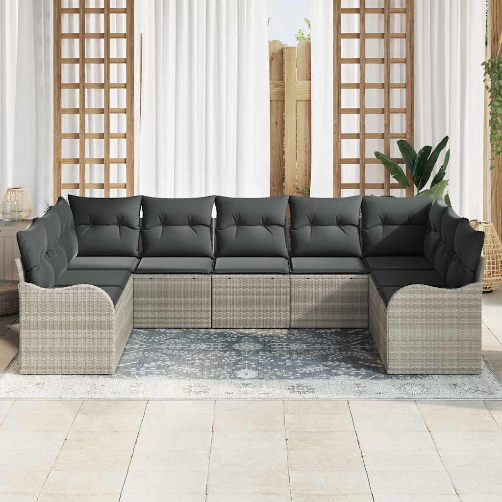 Garten-Sofa-Set mit Kissen 9 pcs Hellgrau Poly Rattan