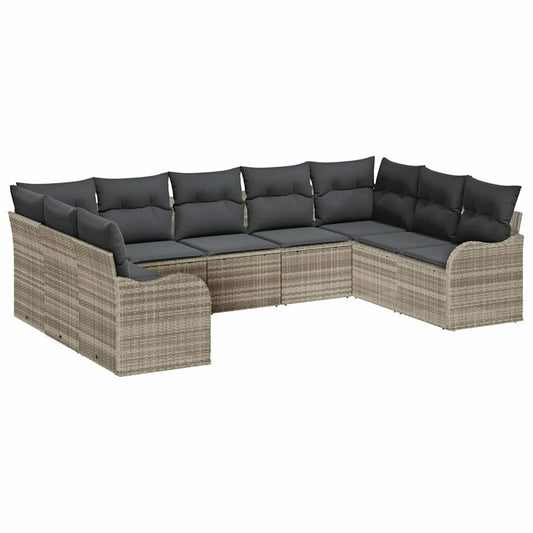 Garten-Sofa-Set mit Kissen 9 pcs Hellgrau Poly Rattan