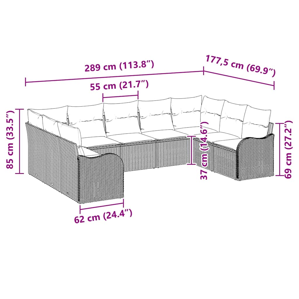 Garten-Sofa-Set mit Kissen 9 pcs Hellgrau Poly Rattan