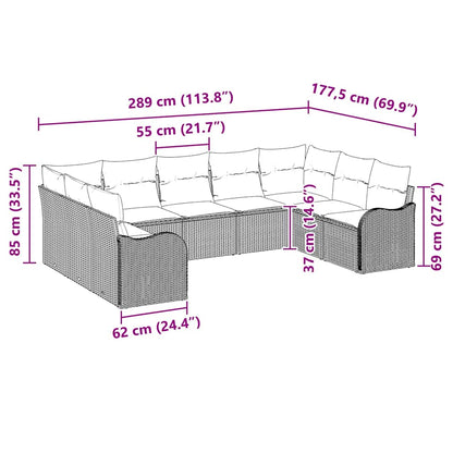 Garten-Sofa-Set mit Kissen 9 pcs Hellgrau Poly Rattan