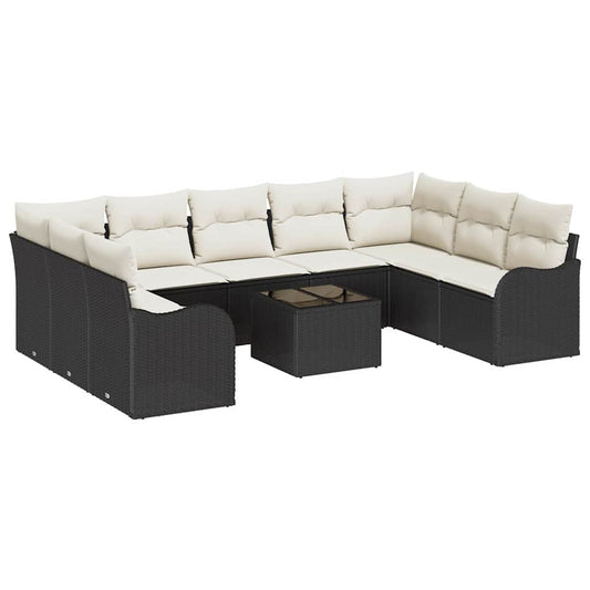 Garten-Sofa-Set mit Kissen 10 pcs Schwarz Poly Rattan