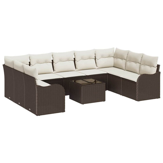 Garten-Sofa-Set mit Kissen 10 pcs Braun Poly Rattan