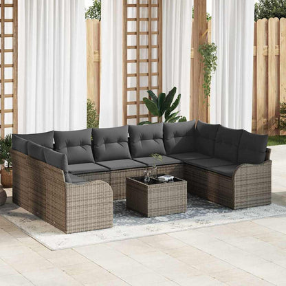 Garten-Sofa-Set mit Kissen 10 pcs Grau Poly Rattan
