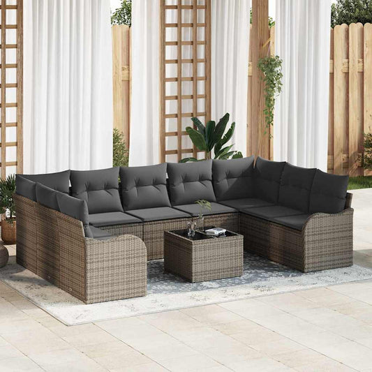 Garten-Sofa-Set mit Kissen 10 pcs Grau Poly Rattan