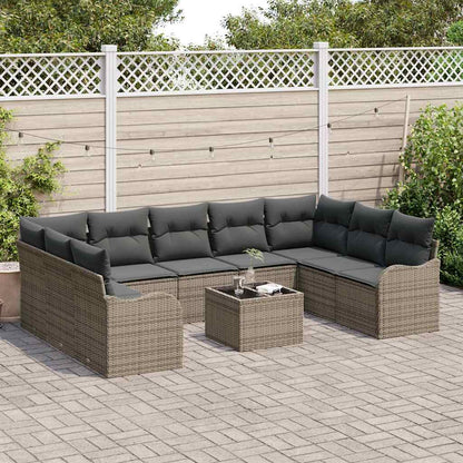 Garten-Sofa-Set mit Kissen 10 pcs Grau Poly Rattan
