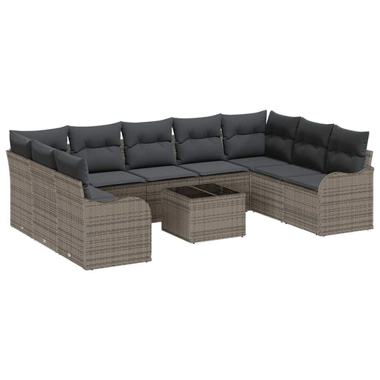 Garten-Sofa-Set mit Kissen 10 pcs Grau Poly Rattan