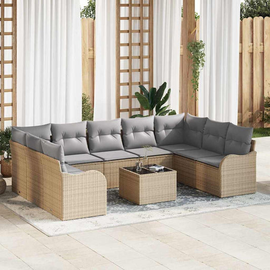 Garten-Sofa-Set mit Kissen 10 pcs Beige Poly Rattan