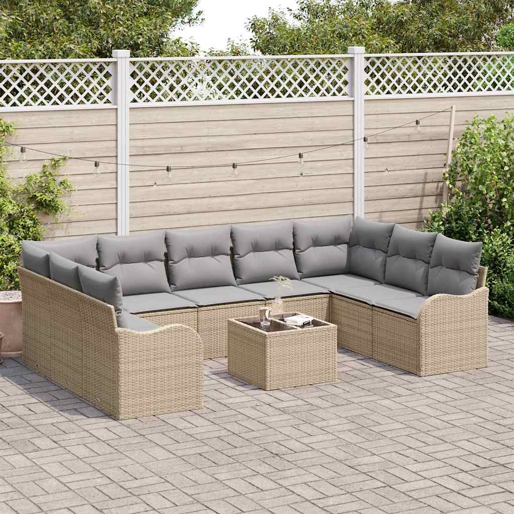 Garten-Sofa-Set mit Kissen 10 pcs Beige Poly Rattan