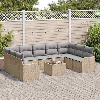 Garten-Sofa-Set mit Kissen 10 pcs Beige Poly Rattan