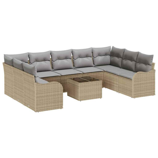 Garten-Sofa-Set mit Kissen 10 pcs Beige Poly Rattan