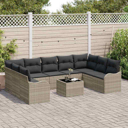 Garten-Sofa-Set mit Kissen 10 pcs Hellgrau Poly Rattan