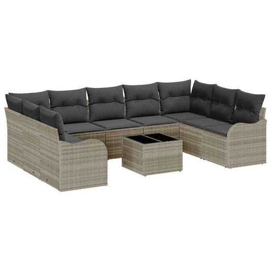 Garten-Sofa-Set mit Kissen 10 pcs Hellgrau Poly Rattan