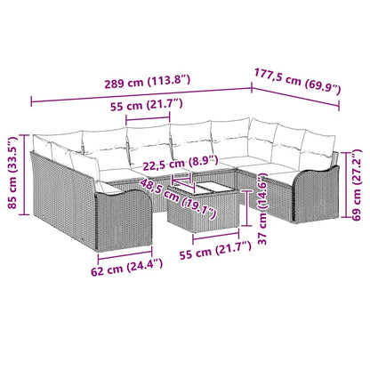 Garten-Sofa-Set mit Kissen 10 pcs Schwarz Poly Rattan