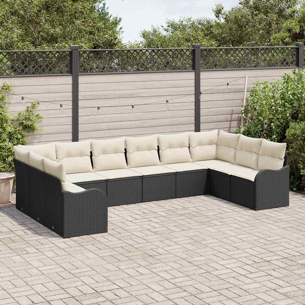 Garten-Sofa-Set mit Kissen 10 pcs Schwarz Poly Rattan