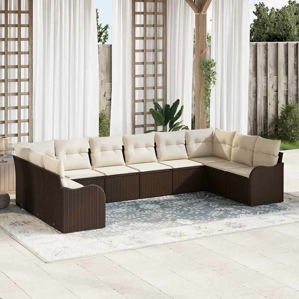 Garten-Sofa-Set mit Kissen 10 pcs Braun Poly Rattan