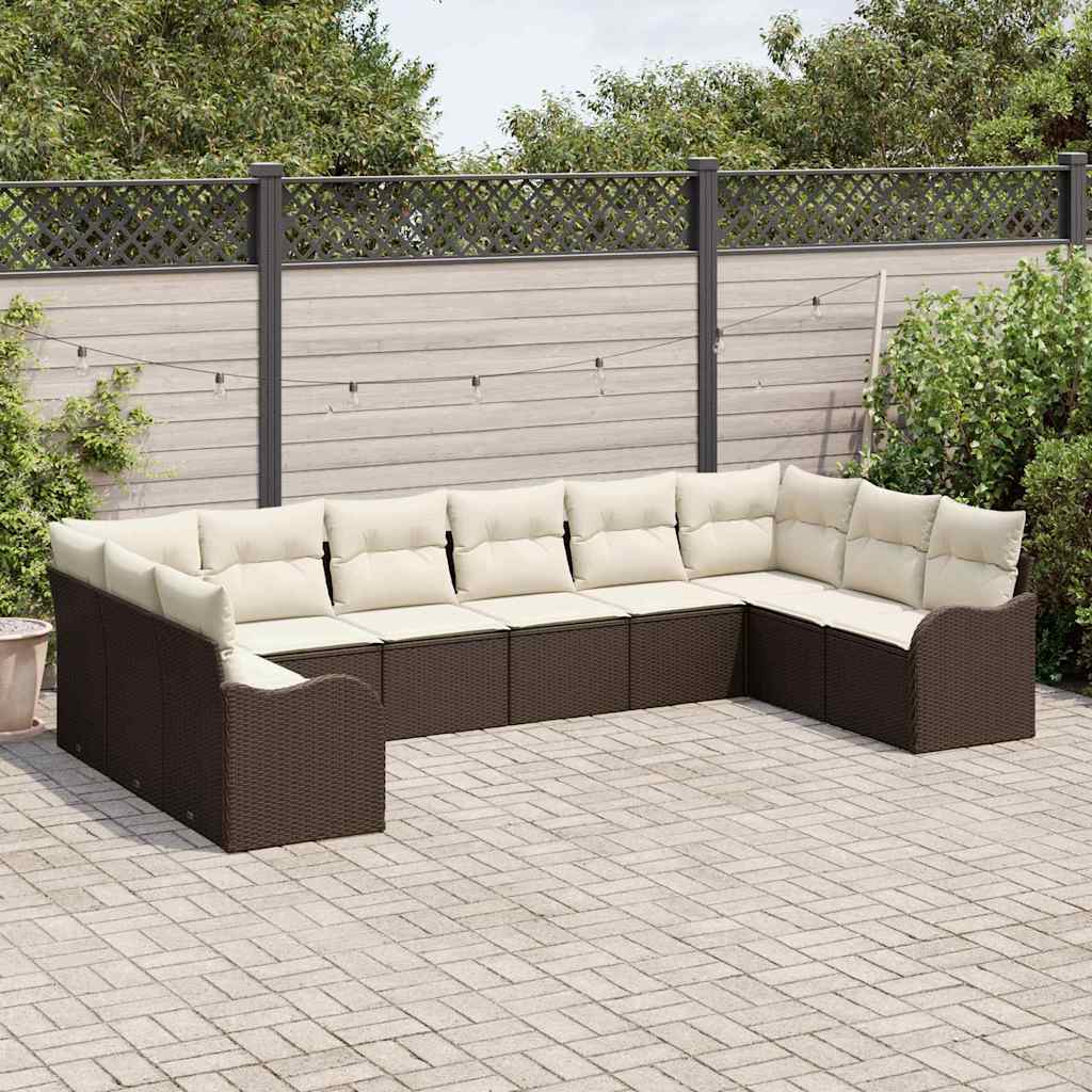 Garten-Sofa-Set mit Kissen 10 pcs Braun Poly Rattan