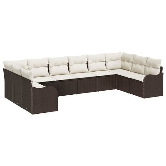 Garten-Sofa-Set mit Kissen 10 pcs Braun Poly Rattan