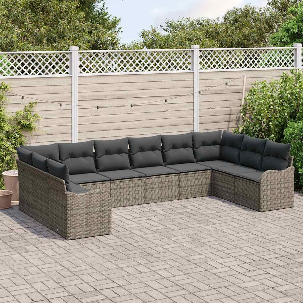 Garten-Sofa-Set mit Kissen 10 pcs Grau Poly Rattan