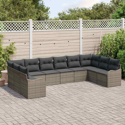 Garten-Sofa-Set mit Kissen 10 pcs Grau Poly Rattan