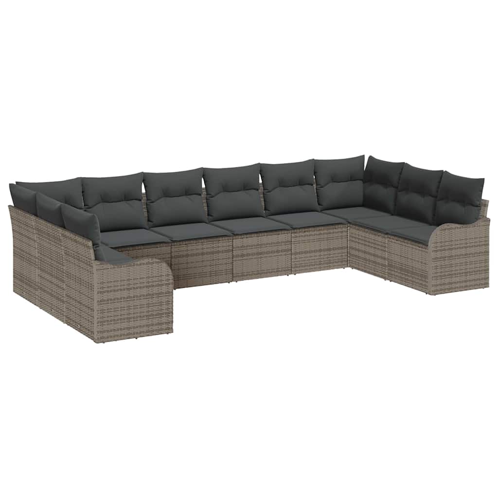 Garten-Sofa-Set mit Kissen 10 pcs Grau Poly Rattan