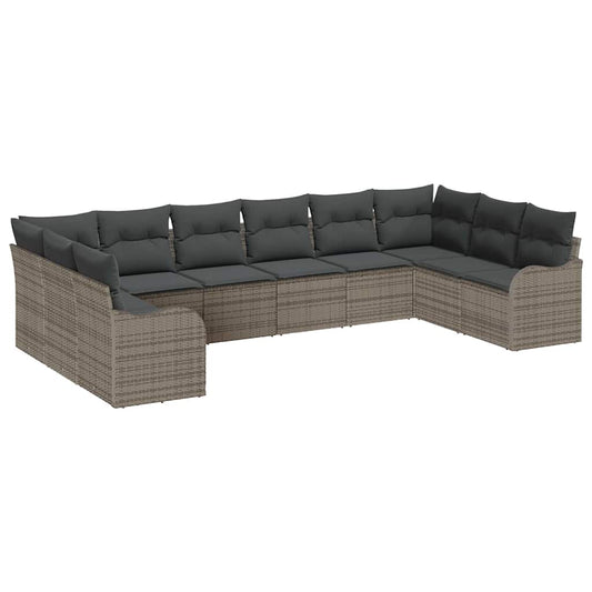 Garten-Sofa-Set mit Kissen 10 pcs Grau Poly Rattan