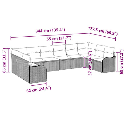 Garten-Sofa-Set mit Kissen 10 pcs Grau Poly Rattan