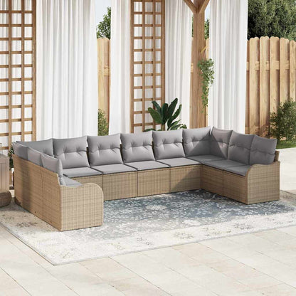 Garten-Sofa-Set mit Kissen 10 pcs Beige Poly Rattan