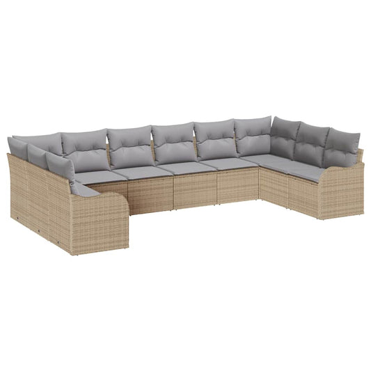 Garten-Sofa-Set mit Kissen 10 pcs Beige Poly Rattan